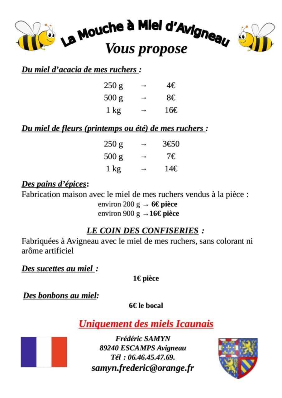 Tarifs Mouche à Miel d&rsquo;Avigneau